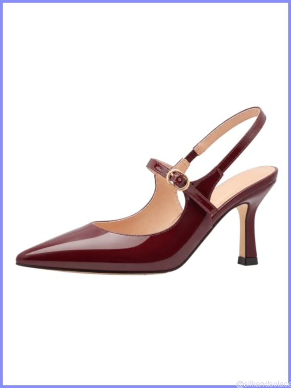 Women's Faux Leather Slingback Kitten Heels Pointed Toe Buckle Strap Pumps